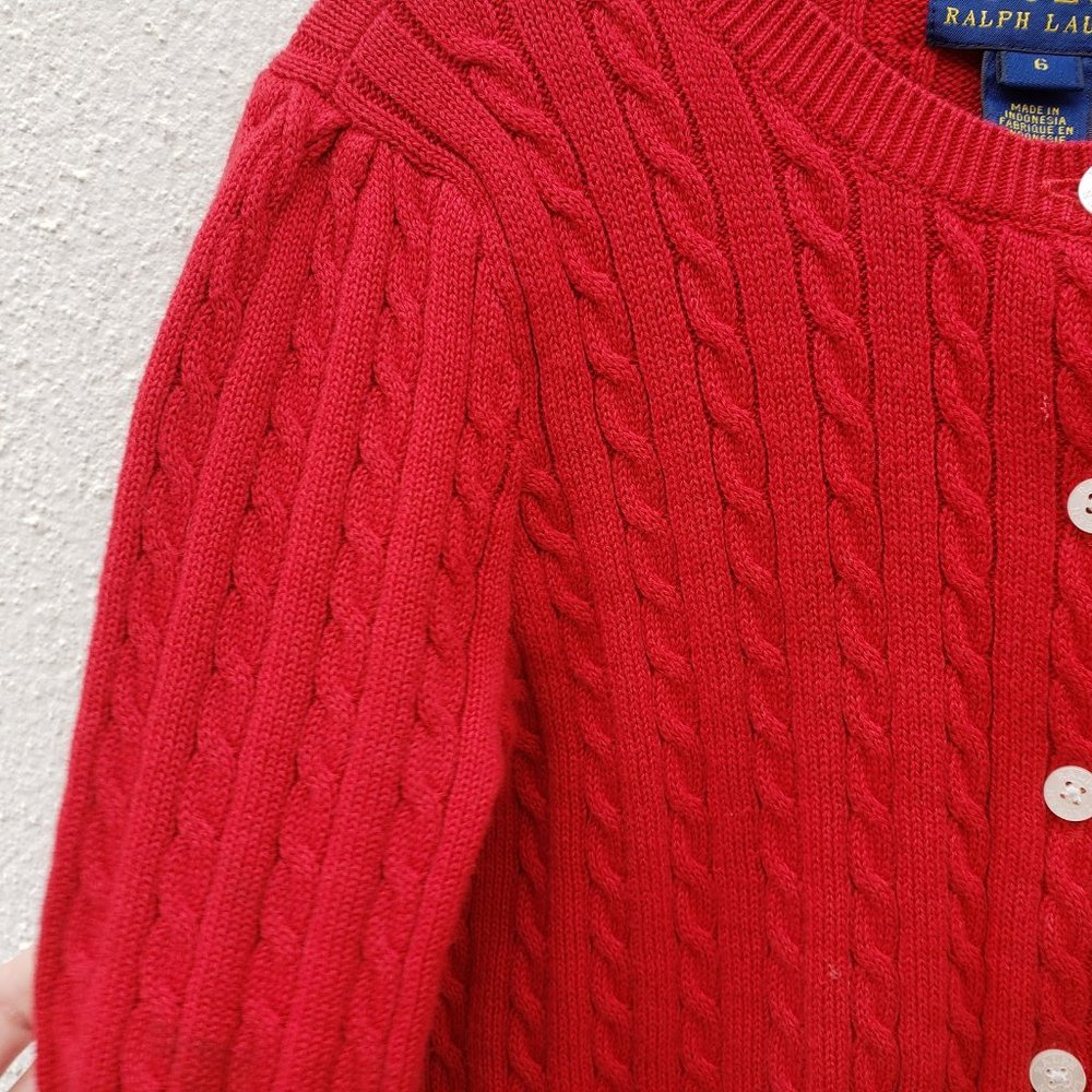 Polo Vintage Red Cableknit Button Up Sweater - Picture 5 of 7